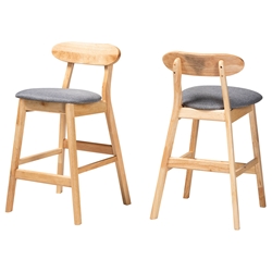 Baxton Studio Ulyana Mid-Century Modern Grey Fabric and Natural Brown Finished Wood 2-Piece Counter Stool Set